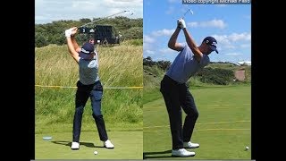 Justin Thomas golf swing  Long Iron faceon amp downtheline July 2017 [upl. by Mil]